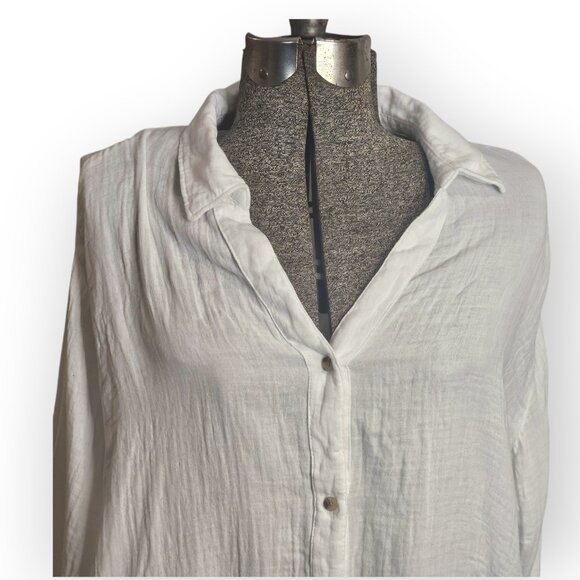 Crinkle Gauze Button-Down Boyfriend Shirt L - Picture 2 of 7